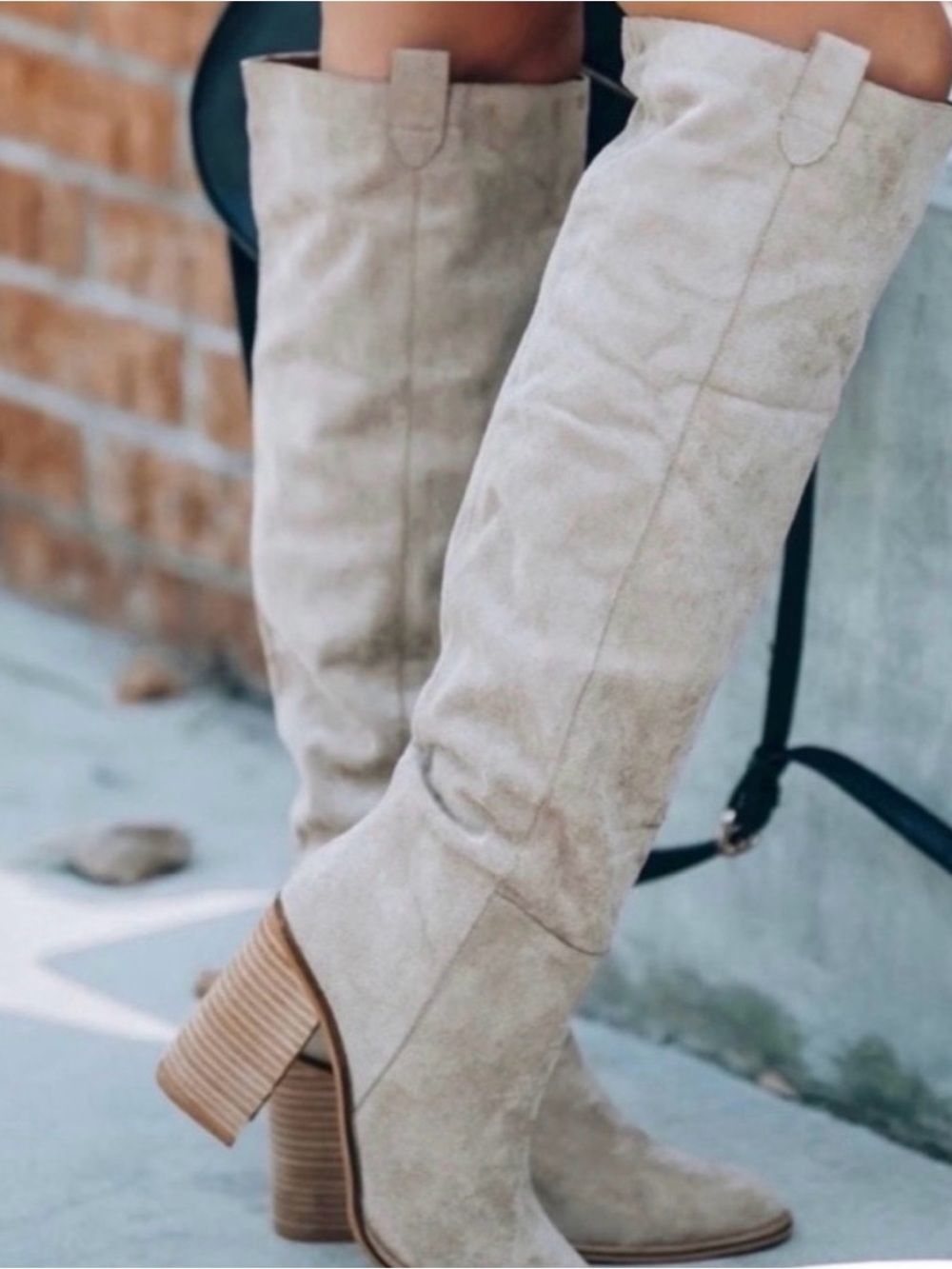 Vici Knee-High Suede Block Heel Boots - Light Taupe